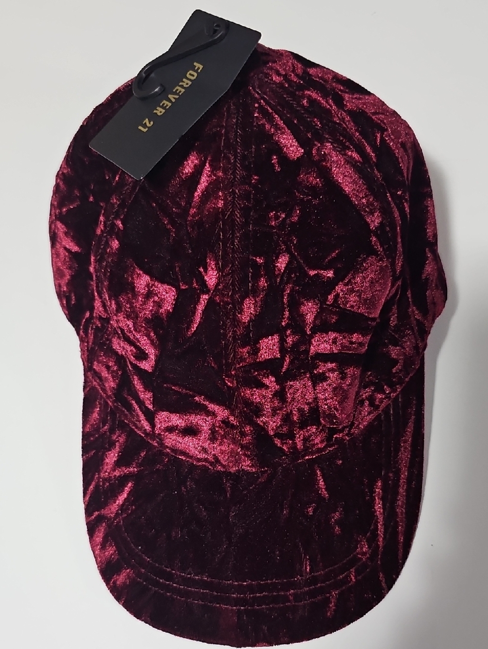 Burgundy Crushed Velvet Baseball Cap Hat Adjustable Soft Glam Y2K Streetwear NWT
